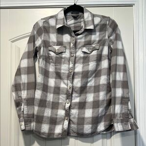Eddie Bauer Gray and White Plaid Dress Shirt